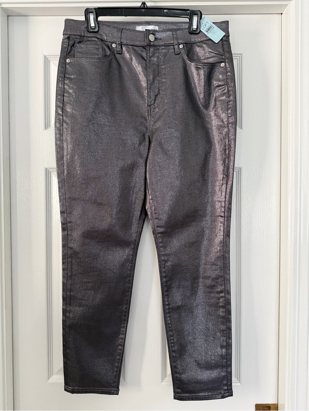 LOFT Metallic Charcoal Skinny Petite Jeans - 31P